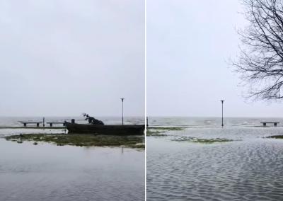 Kuršių marios apsėmė Neringą. Video stop kadrai. Facebook.