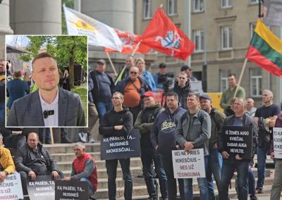 Audrius Vanagas ir protestuotojai. Gedimino Stanišausko nuotr.