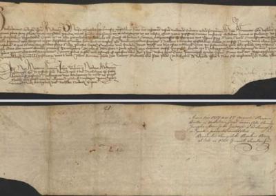 Žemaičių vyskupo Baltramiejaus 1471 metų raštas, kuriuo jis suteikia 40 dienų atlaidus Luokės bažnyčią aplankantiems ir joje nustatytą skaičių poterių sukalbantiems maldininkams. LMA Vrublevskių biblioteka.