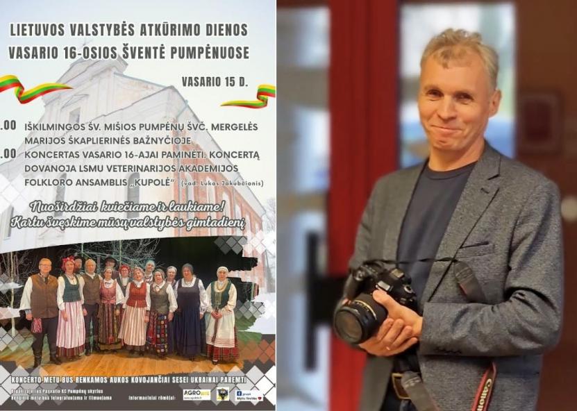 Renginio plakatas ir Virgilijus Navalinskas. 